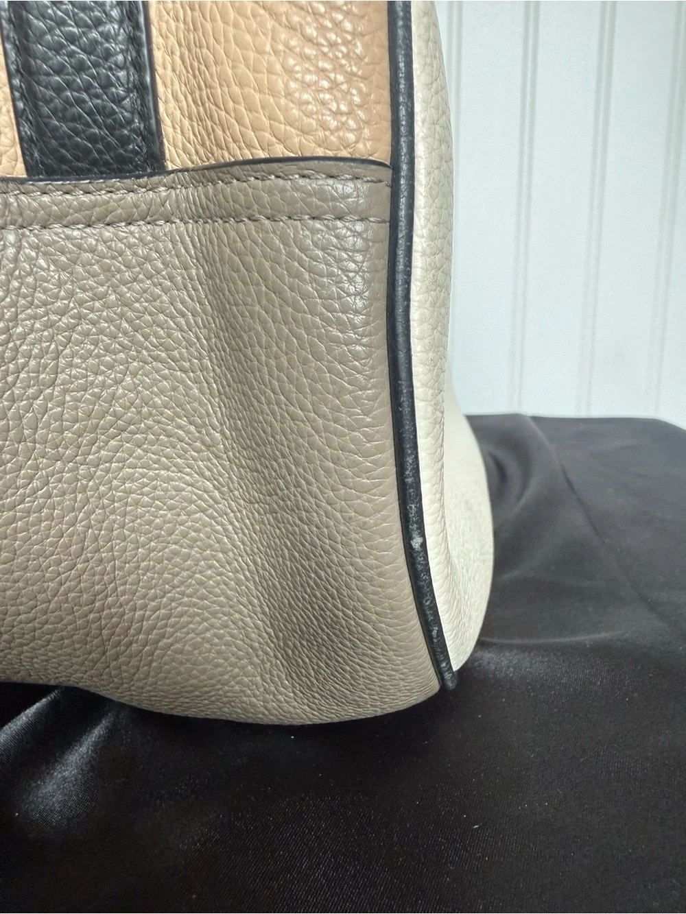 Coach Cream & Tan Pebbled Leather Hobo with Black Trim